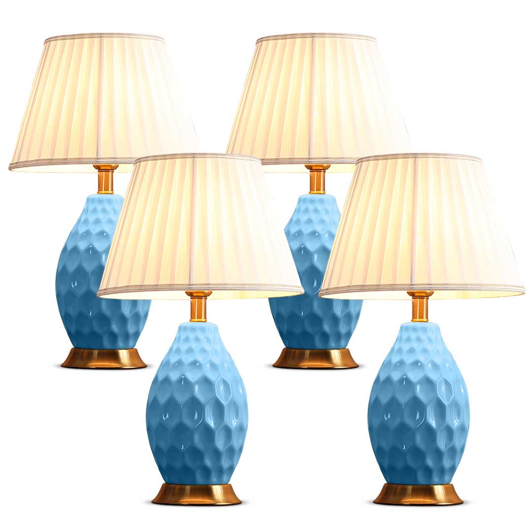 SOGA 4X Textured Ceramic Oval Table Lamp with Gold Metal Base Blue