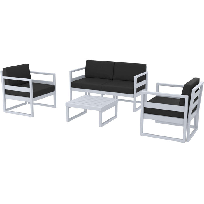 Siesta Mykonos Lounge Set - Silver Grey with Black Cushions