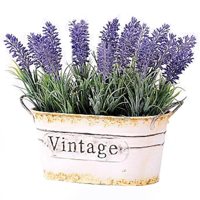 Artificial Faux Lavender in Tin Pot