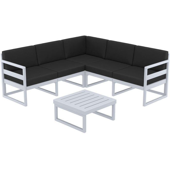 Siesta Mykonos Lounge Corner Set - Silver Grey with Black Cushions