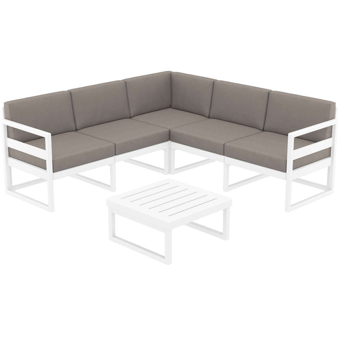 Siesta Mykonos Lounge Corner Set - White with Brown Cushions