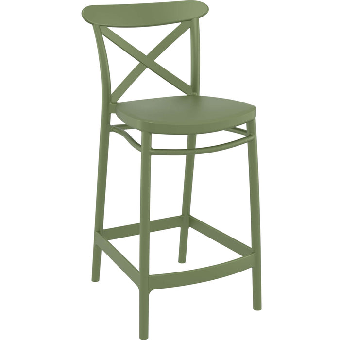Siesta Cross Bar Stool 65cm (Counter Height) - Olive Green
