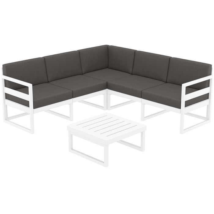 Siesta Mykonos Lounge Corner Set - White with Dark Grey Cushions