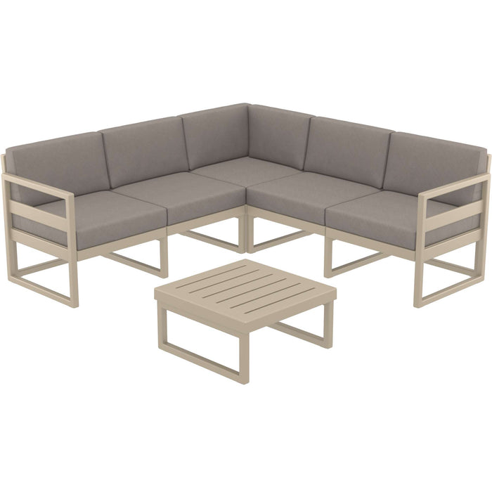 Siesta Mykonos Lounge Corner Set - Taupe with Brown Cushions