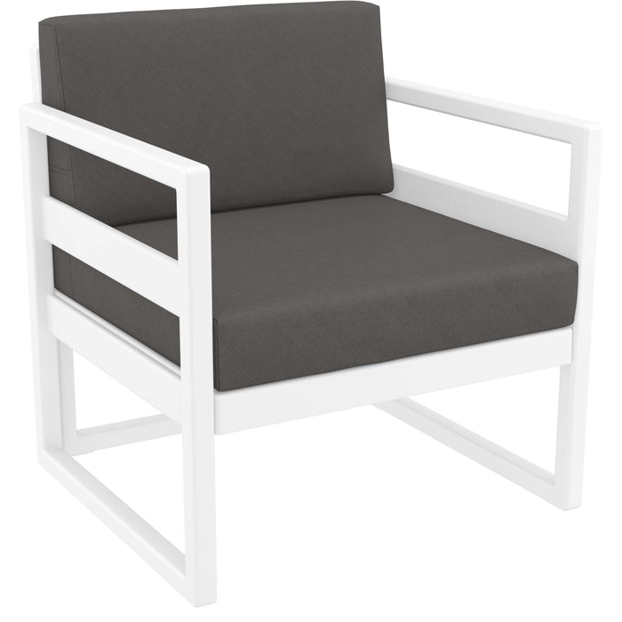 Siesta Mykonos Lounge Arm Chair - White with Dark Grey Cushions