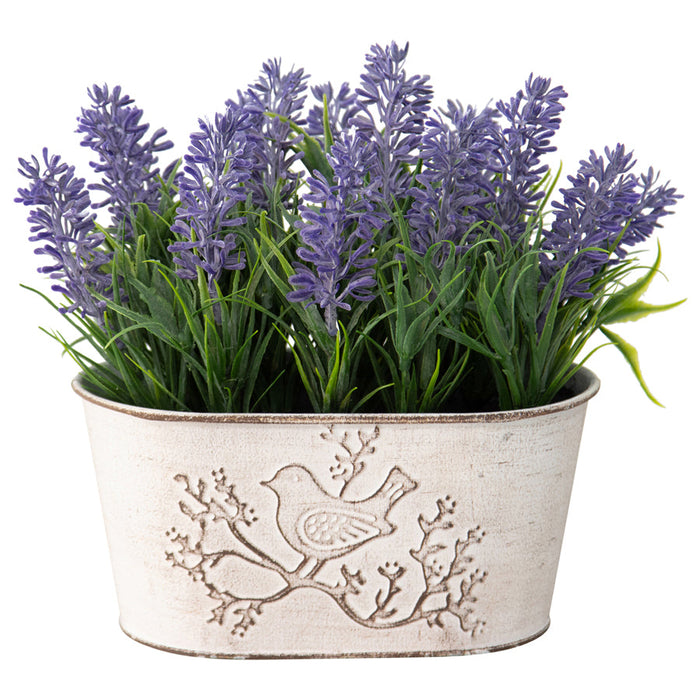 Artificial Lavender Plant in Oval Pot w/Bird