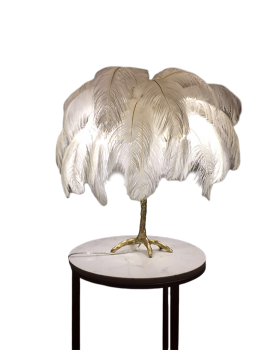 Ostro Genuine Ostrich Feather Brass Table Lamp