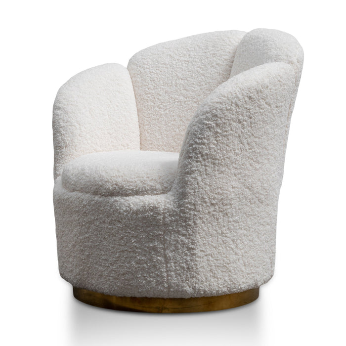 CLC2787-DW Lounge Chair - White synthetic wool Fabric with Brass Gold Base