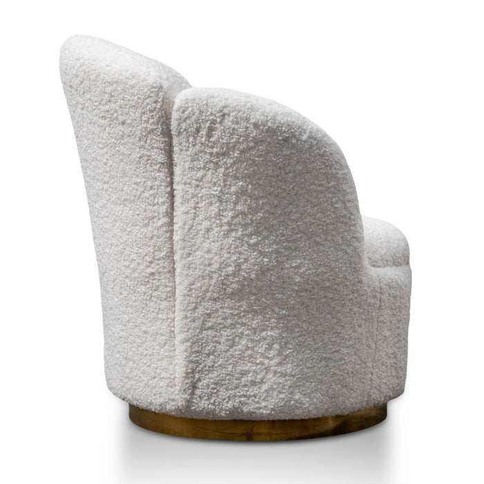 CLC2787-DW Lounge Chair - White synthetic wool Fabric with Brass Gold Base