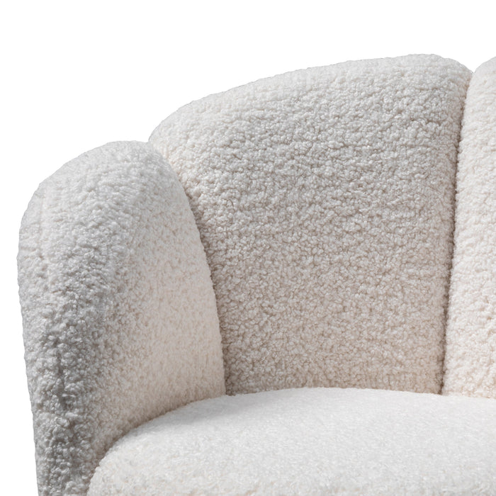 CLC2787-DW Lounge Chair - White synthetic wool Fabric with Brass Gold Base