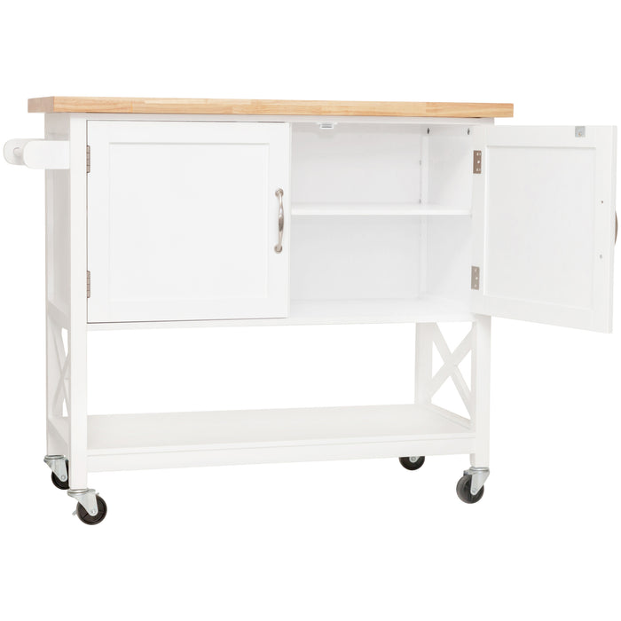 Hamptons Kitchen 2 Door Island Solid Wood Counter Top - White