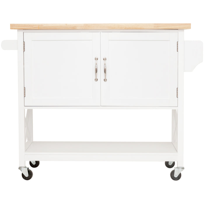 Hamptons Kitchen 2 Door Island Solid Wood Counter Top - White