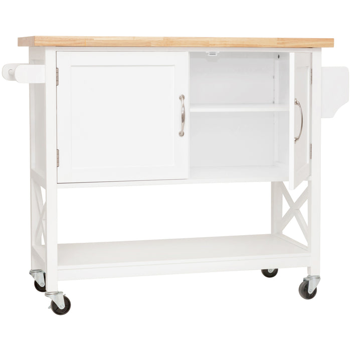 Hamptons Kitchen 2 Door Island Solid Wood Counter Top - White