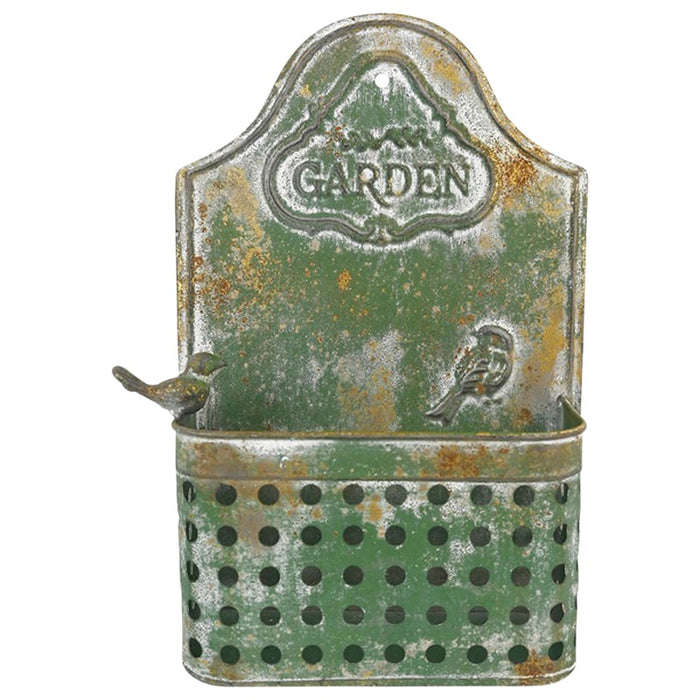 Vintage Green Wall Planter w/ Embossed Garden