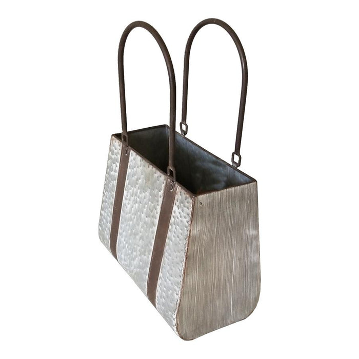 Galv w/Rust Straps Handbag Planter