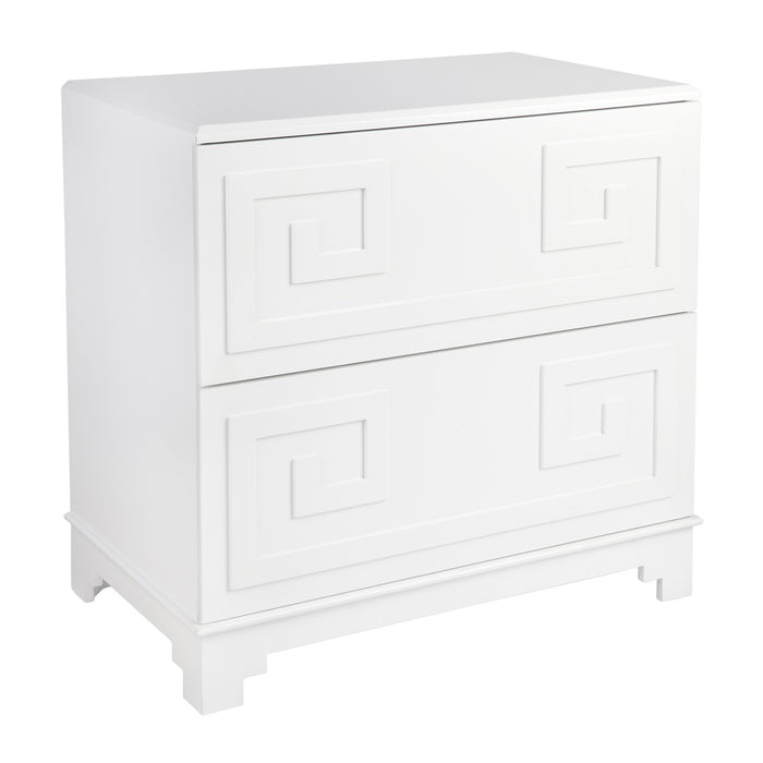 Greek Key Bedside Table - White