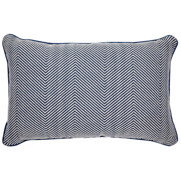 Candace Rectangle Feather Cushion - Chevron Blue Linen