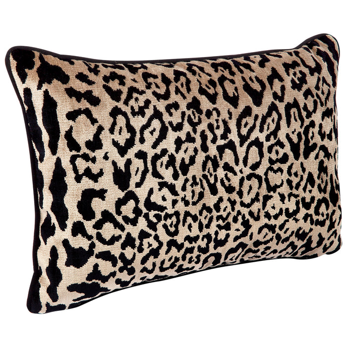 Serene Rectangle Feather Cushion - Leopard Chenille w Black Velvet