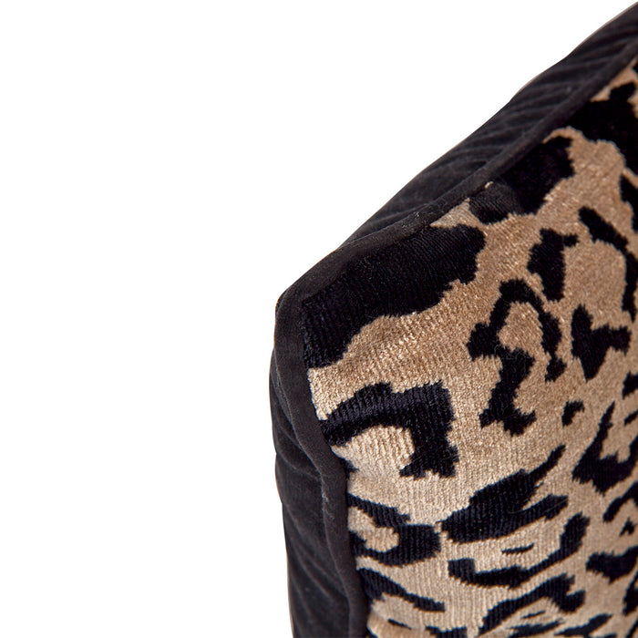 Serene Square Feather Cushion - Leopard Chenille w Black Velvet