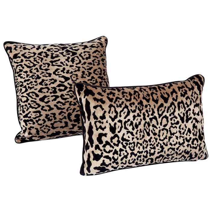 Serene Square Feather Cushion - Leopard Chenille w Black Velvet