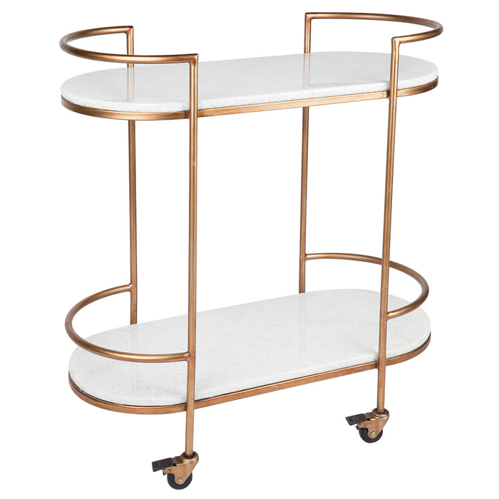 Southside White Stone Bar Cart - Antique Gold