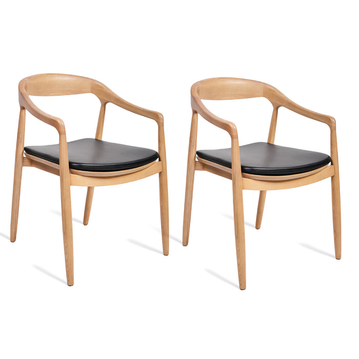 Astrid Ashwood Dining Chair Set of 2 - Natural w Black Leather