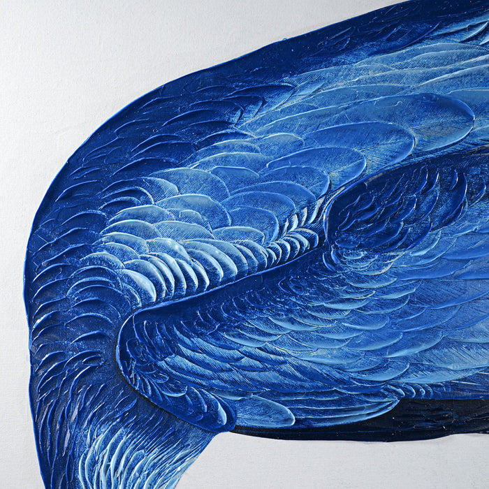 Intricate blue feather texture design by [Brand] on canvas.