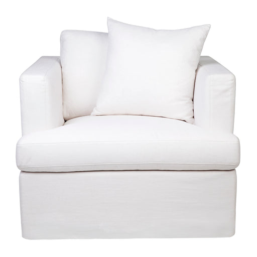 White armchair with cushions, minimalist design by [Brand].