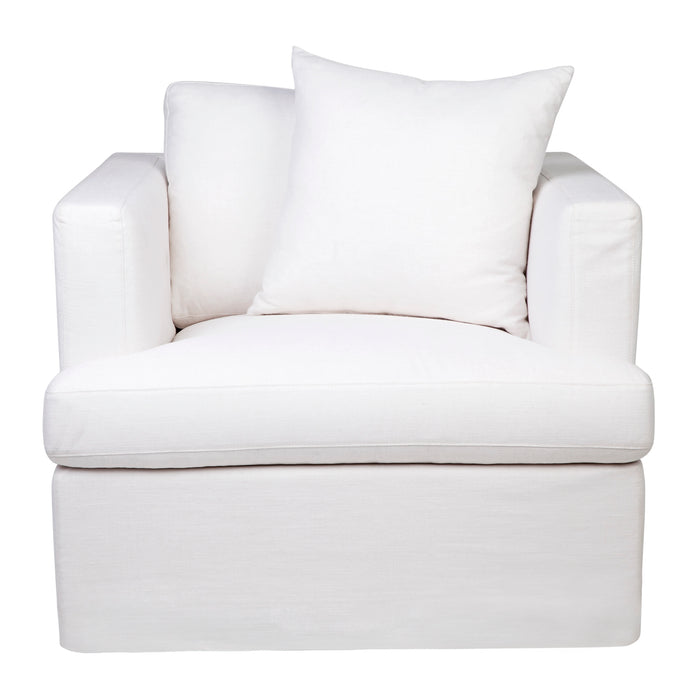 White armchair with cushions, minimalist design by [Brand].