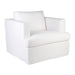 White upholstered chair with cushioned seat by [Brand].