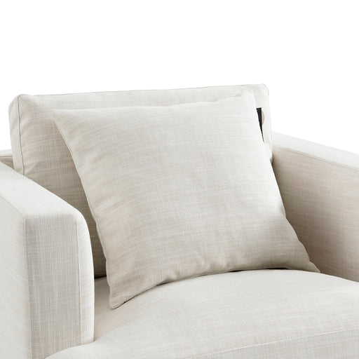 Beige modern armchair with cushion from [Brand]. Cozy design.