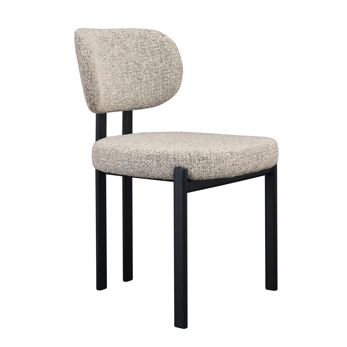 [Brand] chair with grey upholstery, black metal legs, minimalist design.
