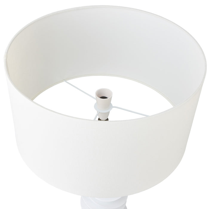 [Brand] white lampshade, open top view, unlit bulb holder.