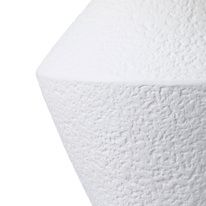 Textured white vase close-up, cone shape, by [Brand].