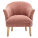 [Brand] dusty pink armchair with wooden legs, front view.