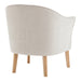 Curved beige chair with wooden legs, by [Brand].