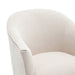 [Brand] ivory fabric armchair with curved, cushioned backrest design.