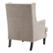 Gray upholstered armchair with dark wooden legs from [Brand].