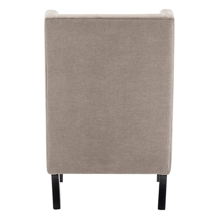 Modern beige armchair's back view with metal legs, [Brand].