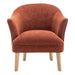 Rust-colored upholstered chair with wooden legs, by [Brand].