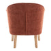 Rust-colored fabric chair with wooden legs, rear view, [Brand].