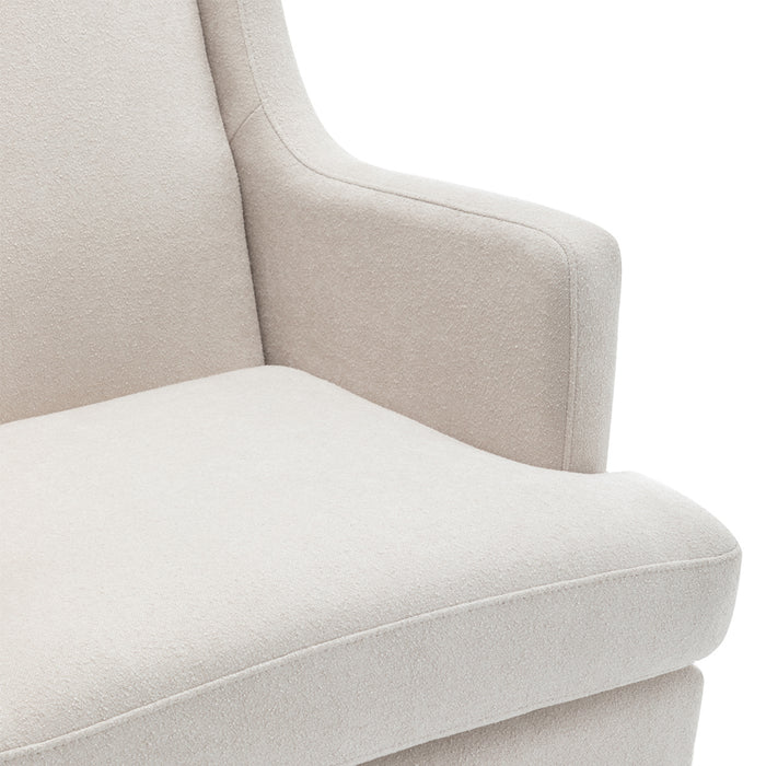 Beige upholstered armchair by [Brand] with elegant curved design.