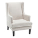Beige upholstered armchair with high back from [Brand].