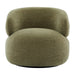Plush olive armchair with rounded design by [Brand].