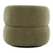 [Brand] green fabric ottoman with rounded, cushioned design.