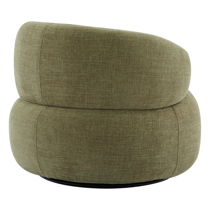 Olive green swivel chair with rounded design, [Brand].