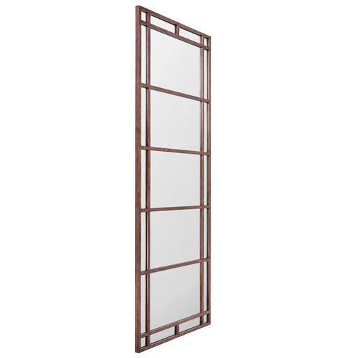 Tall rectangular mirror with wooden frame by [Brand].
