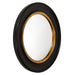 Round mirror with black-gold frame, [Brand], elegant design.