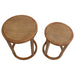 Two round wooden nesting tables by [Brand], top view.
