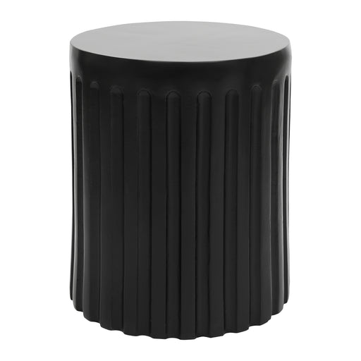 Black cylindrical stool with vertical ridges by [Brand].